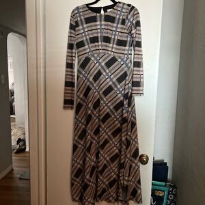 Topshop Checkered Long Sleeve Dress - Black and Cream